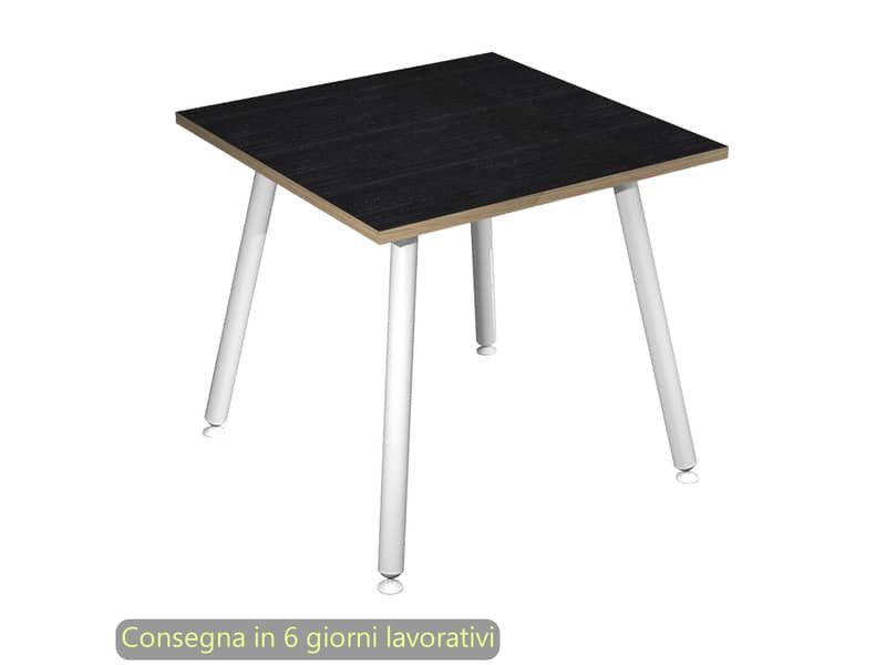 Scrivania nero venato frassino 80x80xH.74,4 cm gamba metallo tubolare bianca linea Skinny Metal 6401-DJA-8C-AN