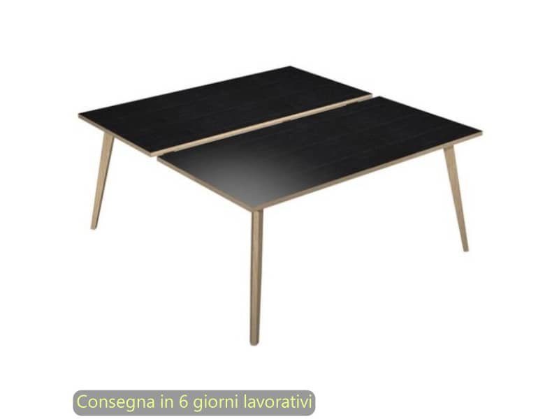 Scrivania bench nero venato frassino 160x166xH.74,4 cm gamba rastremata legno nero opaco Woody 6403B-DKA-8C-AQ