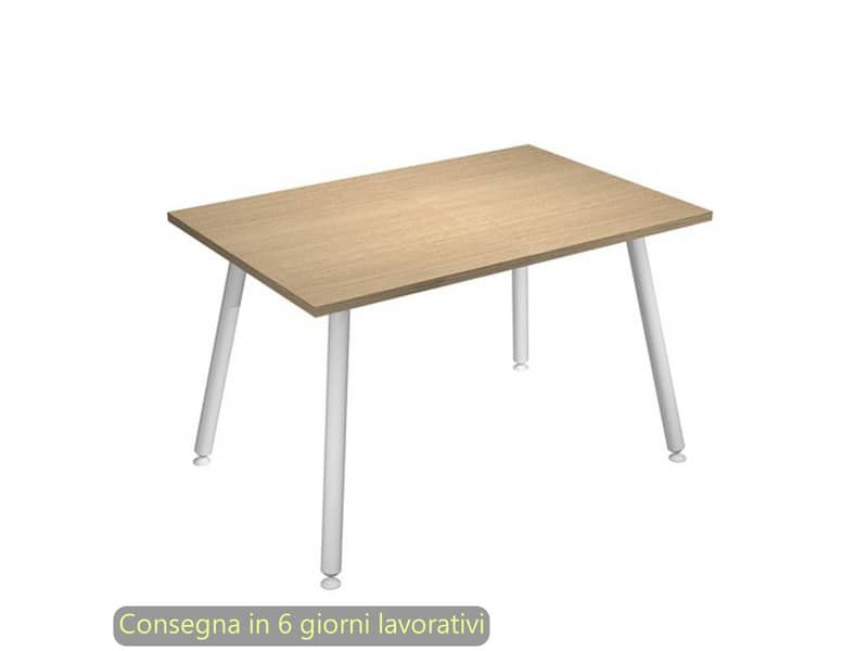 Scrivania piano rovere 120x80xH.74,4 cm gamba metallo tubolare bianca linea Skinny Metal Artexport – 6404-DJA-C-AN