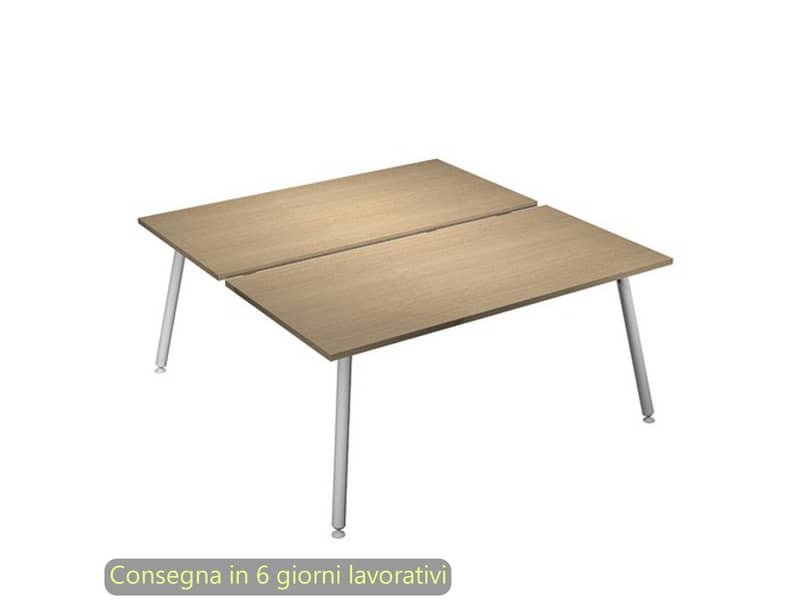 Scrivania bench doppia piano rovere 120x166xH.74,4 cm gamba metallo tubolare bianca Skinny Metal – 6404B-DJA-8C-AN