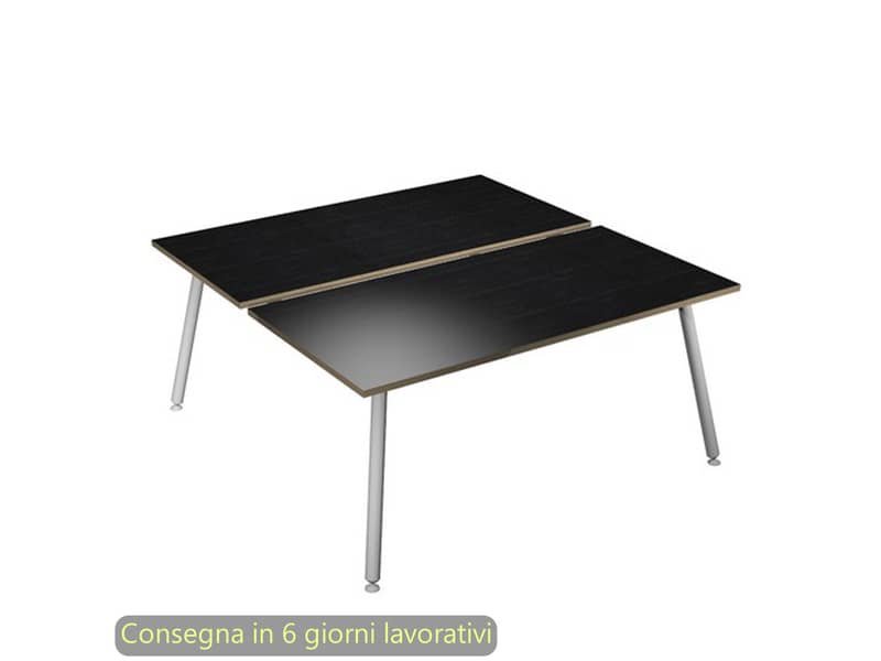 Scrivania bench nero venato frassino 120x166xH.74,4 cm gamba metallo tubolare bianca Skinny Metal – 6404B-DJA-8C-AN