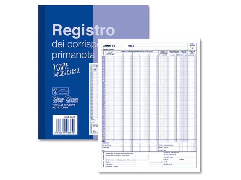Blocco registro IVA dei Corrispettivi O.C.L. 12×2 copie autoricalcanti – 24×30 cm – 0501