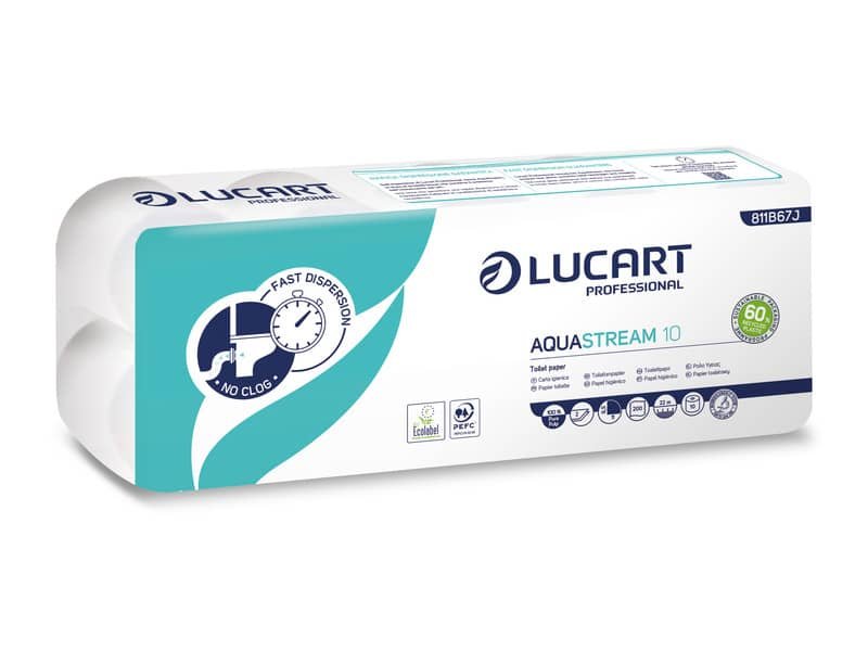 Carta igienica Aquastream in pura cellulosa 2 veli 200 strappi Lucart Professional conf. 10 rotoli – 811B67J