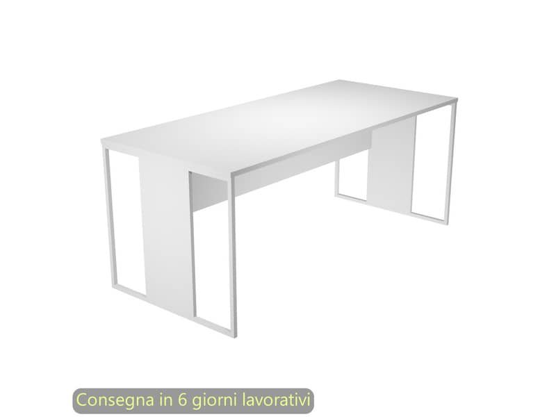 Scrivania piano bianco 180x80xH.74,4 cm gamba a pannello con anello in metallo bianco linea Blade Artexport – 415-3-AN