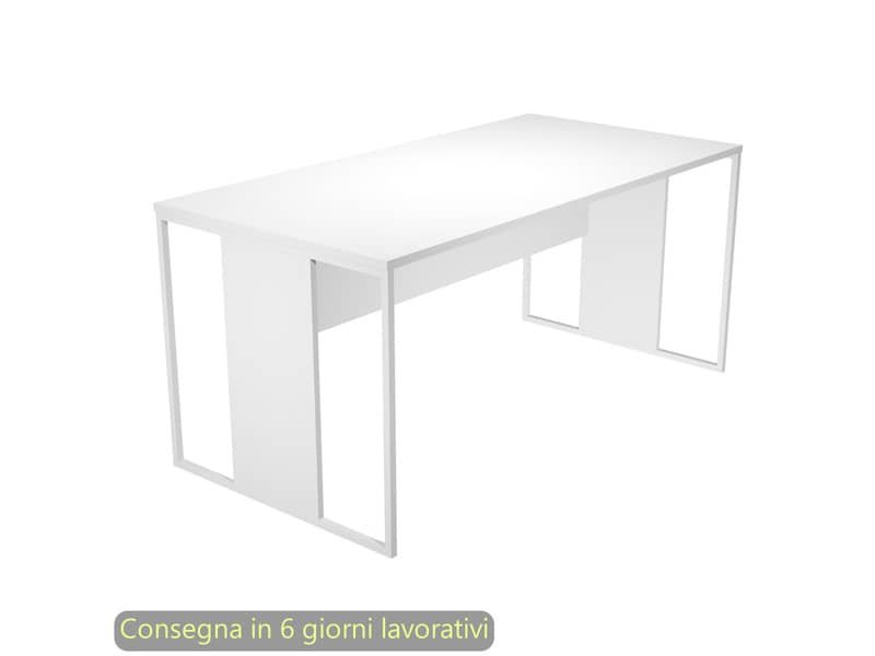 Scrivania piano bianco 160x80xH.74,4 cm gamba a pannello con anello in metallo bianco linea Blade Artexport – 413-3-AN