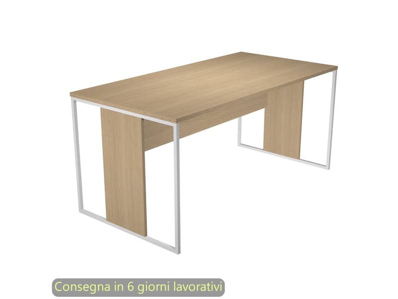 Scrivania piano rovere 160x80xH.74,4 cm gamba a pannello con anello in metallo bianco linea Blade Artexport – 413-C-AN