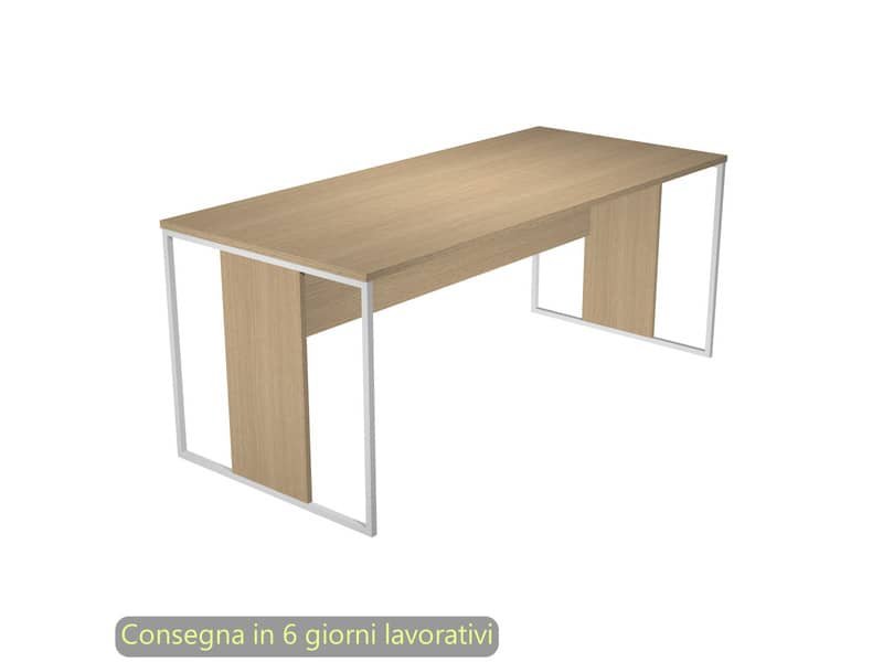 Scrivania piano rovere 180x80xH.74,4 cm gamba a pannello con anello in metallo bianco linea Blade Artexport – 415-C-AN
