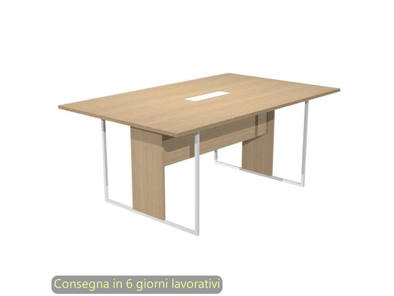 Tavolo riunioni con top access bianco 180x110xH.74,4 cm strut. metallo bianco Blade Artexport piano rovere