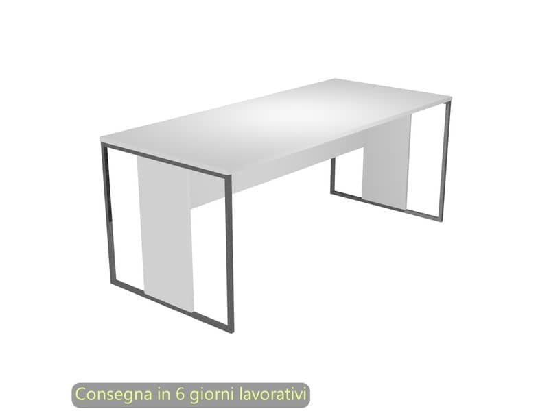 Scrivania piano bianco 180x80xH.74,4 cm gamba a pannello con anello in metallo antracite Blade Artexport – 415-3-AF