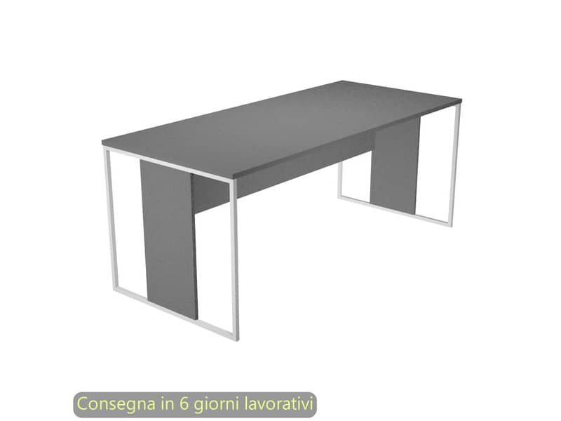 Scrivania piano antracite 180x80x74,4 cm gamba a pannello con anello in metallo bianco linea Blade Artexport – 415-T-AN