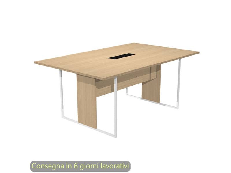 Tavolo riunioni con top access nero 180x110xH.74,4 cm strut. metallo bianco Blade Artexport piano rovere