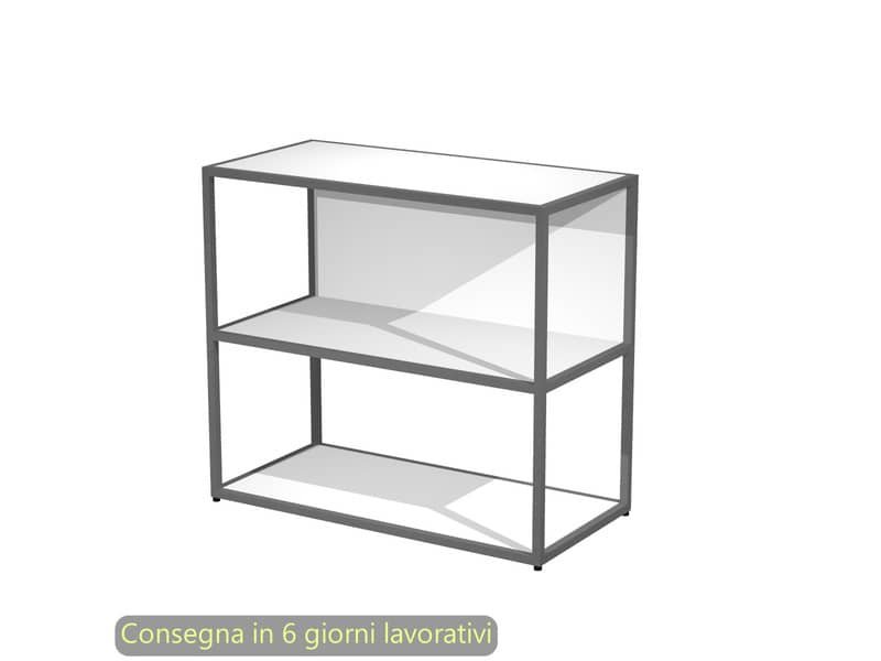 Libreria a giorno bassa 90x44xH.80 cm struttura metallo antracite Artexport Blade ripiani bianchi – 270-AF+RP4-3