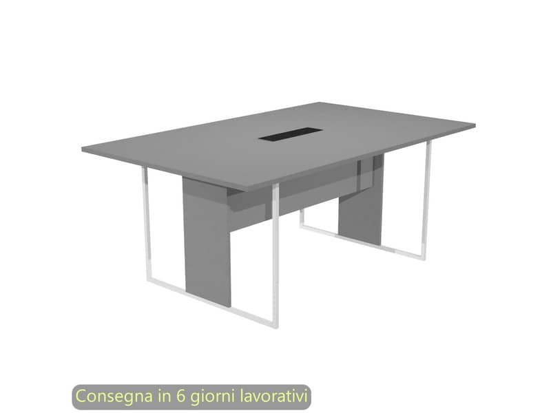 Tavolo riunioni con top access nero 180x110xH.74,4 cm strut. metallo bianco Blade Artexport piano antracite