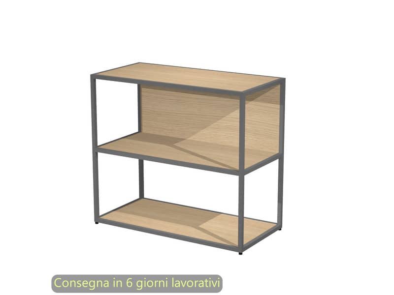 Libreria a giorno bassa 90x44xH.80 cm struttura metallo antracite Artexport Blade ripiani rovere – 270-AF+RP4-C