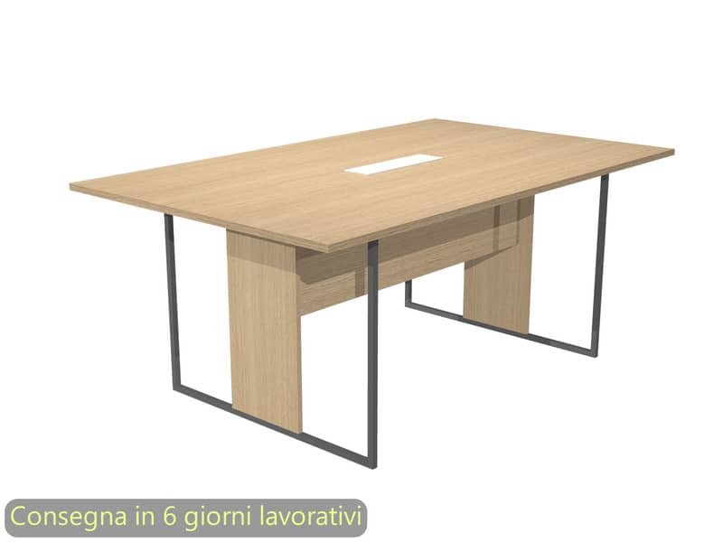 Tavolo riunioni con top access bianco 180x110xH.74,4 cm strut. met. antracite Blade Artexport piano rovere