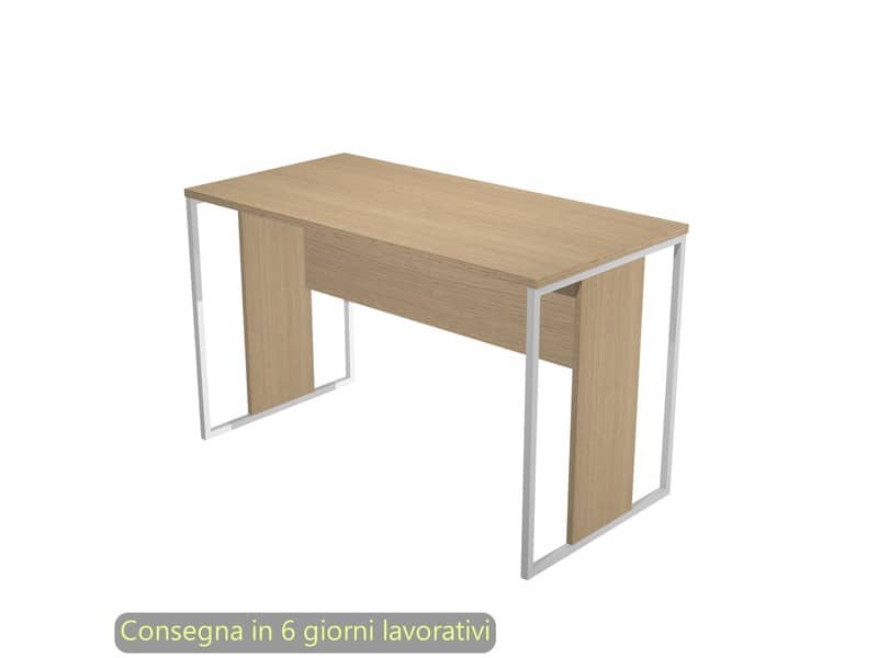 Scrivania piano rovere 120x60xH.74,4 cm gamba a pannello con anello in metallo bianco linea Blade Artexport – 484-C-AN