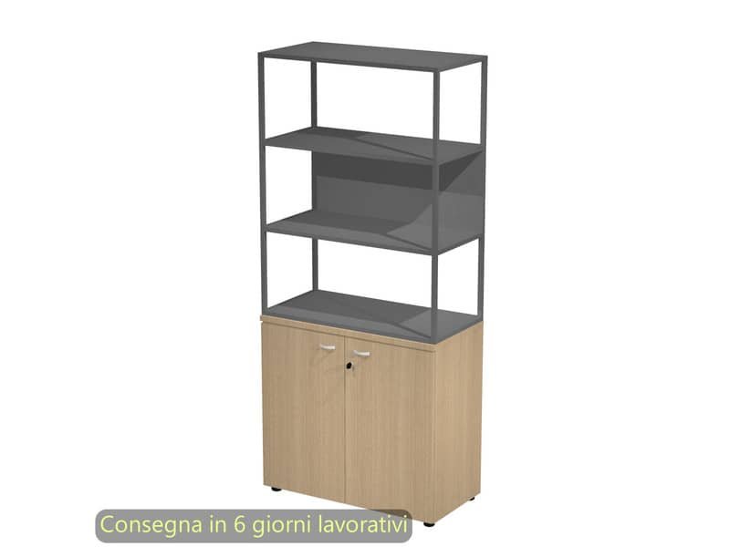 Armadio rovere ante rovere con libreria media metallica antracite – ripiani antracite 90x46xH.204 cm Artexport Blade