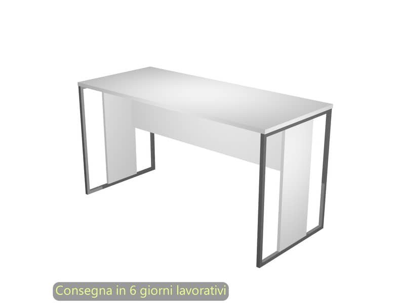 Scrivania piano bianco 140x60xH.74,4 cm gamba a pannello con anello in metallo antracite Blade Artexport – 482-3-AF