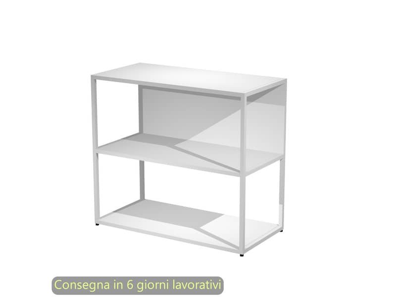 Libreria a giorno bassa 90x44xH.80 cm struttura metallo bianca Artexport Blade ripiani bianchi – 270-AN+RP4-3