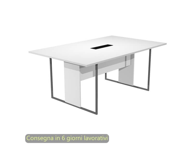 Tavolo riunioni con top access nero 180x110xH.74,4 cm strut. met. antracite Blade Artexport piano bianco