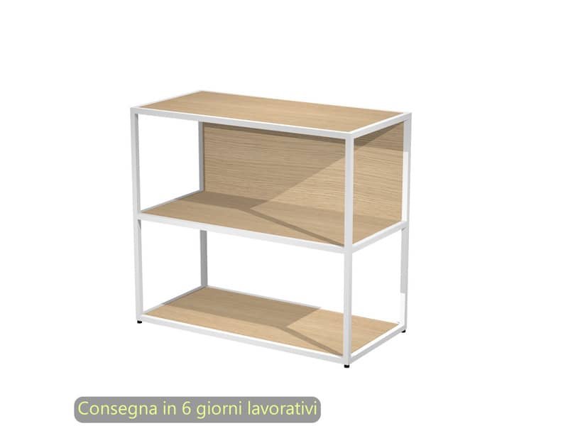 Libreria a giorno bassa 90x44xH.80 cm struttura metallo bianca Artexport Blade ripiani rovere – 270-AN+RP4-C
