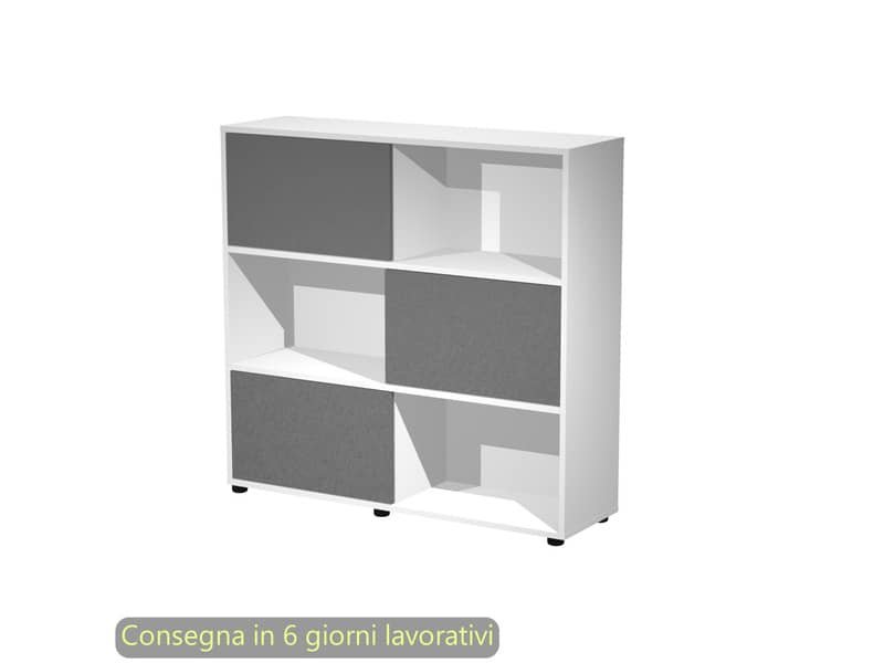 Libreria media 120x35xH.116,2 cm con 3 ante scorrevoli struttura bianca Blade Artexport ante antracite – 17065/3T