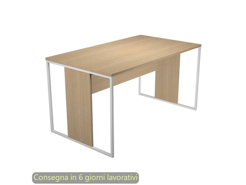 Scrivania piano rovere 140x80xH.74,4 cm gamba a pannello con anello in metallo bianco linea Blade Artexport – 412-C-AN