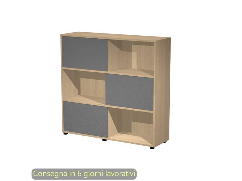 Libreria media 120x35xH.116,2 cm con 3 ante scorrevoli struttura rovere Blade Artexport ante antracite – 17065/CT