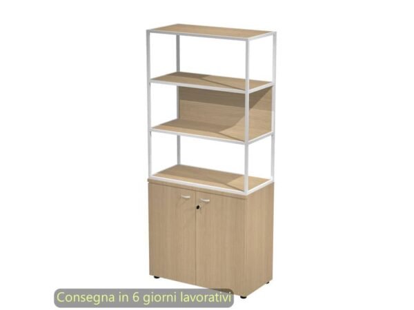 Armadio rovere ante rovere con libreria media metallica bianca - ripiani rovere 90x46xH.204 cm Artexport Blade