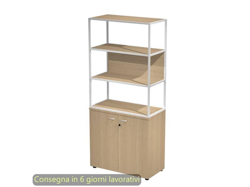 Armadio rovere ante rovere con libreria media metallica bianca – ripiani rovere 90x46xH.204 cm Artexport Blade