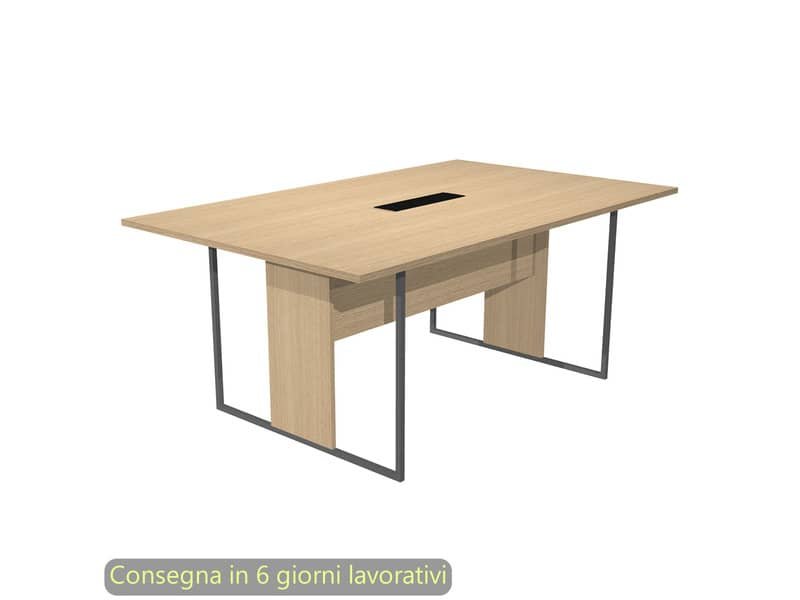 Tavolo riunioni con top access nero 180x110xH.74,4 cm strut. met. antracite Blade Artexport piano rovere