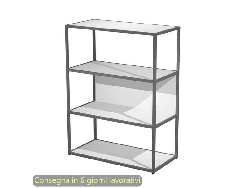 Libreria a giorno media 90x44xH.119 cm struttura metallo antracite Artexport Blade ripiani bianchi – 280-AF+RP5-3