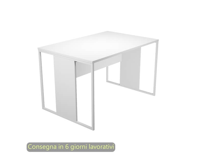 Scrivania piano bianco 120x80xH.74,4 cm gamba a pannello con anello in metallo bianco linea Blade Artexport – 414-3-AN