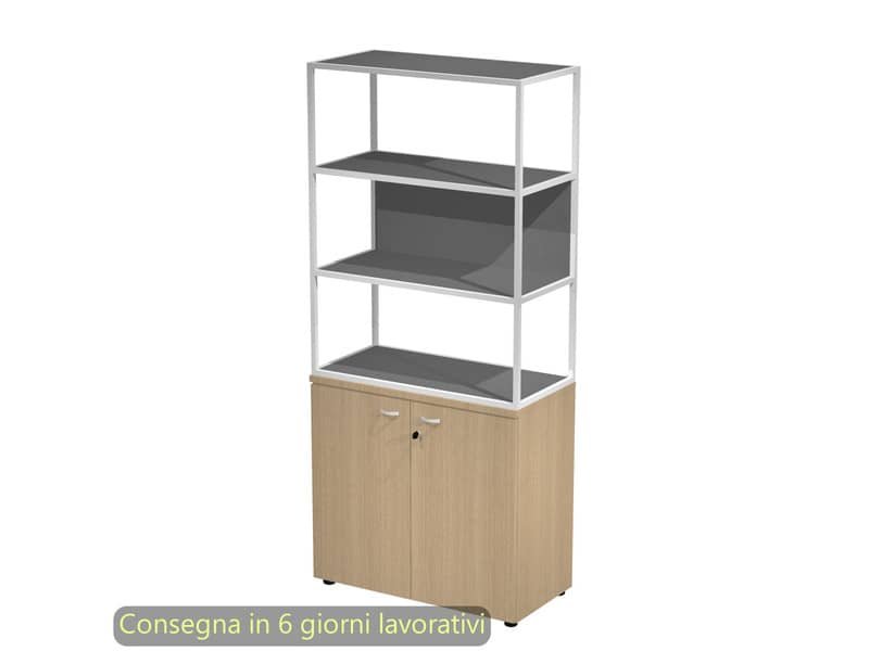 Armadio rovere ante rovere con libreria media metallica bianca – ripiani antracite 90x46xH.204 cm Artexport Blade