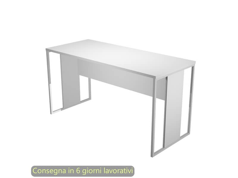 Scrivania piano bianco 140x60xH.74,4 cm gamba a pannello con anello in metallo bianco linea Blade Artexport – 482-3-AN