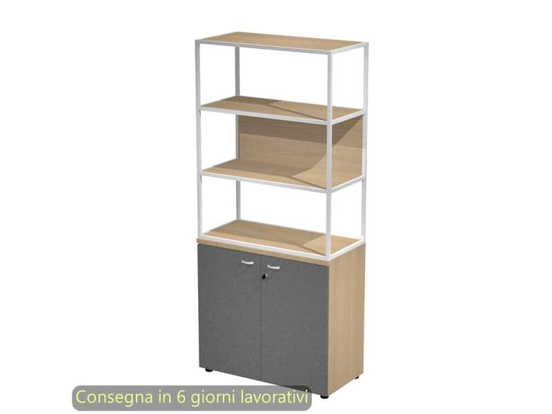 Armadio rovere ante antrac. con libreria media metallica bianca – ripiani rovere 90x46xH.204 cm Artexport Blade