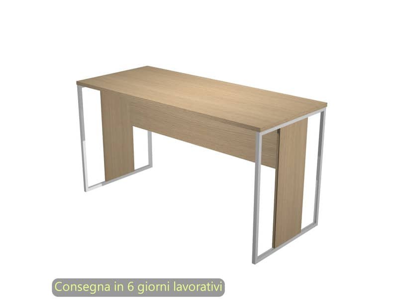 Scrivania piano rovere 140x60xH.74,4 cm gamba a pannello con anello in metallo bianco linea Blade Artexport – 482-C-AN