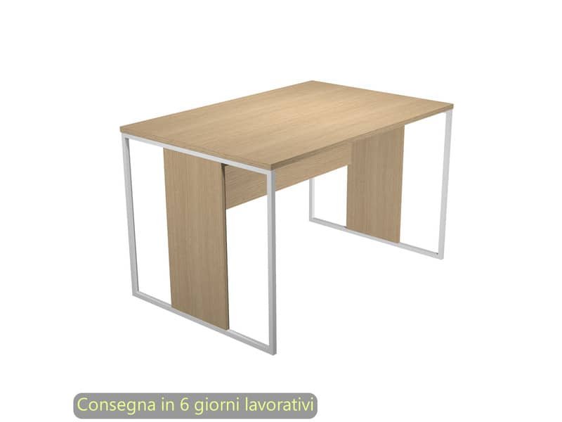 Scrivania piano rovere 120x80xH.74,4 cm gamba a pannello con anello in metallo bianco linea Blade Artexport – 414-C-AN