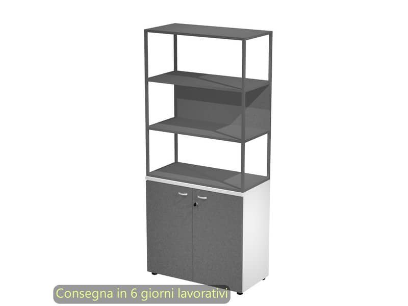 Armadio bianco ante antrac. con libreria media metallica antracite – ripiani antracite 90x46xH.204 cm Artexport Blade
