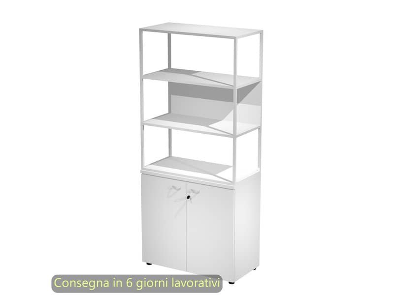 Armadio bianco ante bianche con libreria media metallica bianca – ripiani bianchi 90x46xH.204 cm Artexport Blade