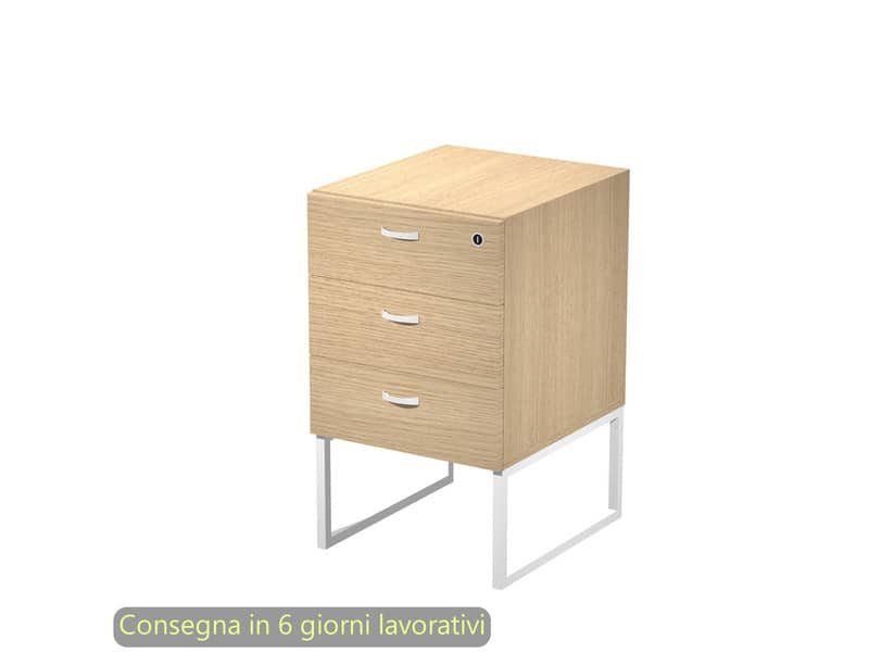 Cassettiera alta 3 cassetti supporto metallo bianco 41,5x50xH.72,2 cm montata Blade Artexport rovere – 419MET/C-AN