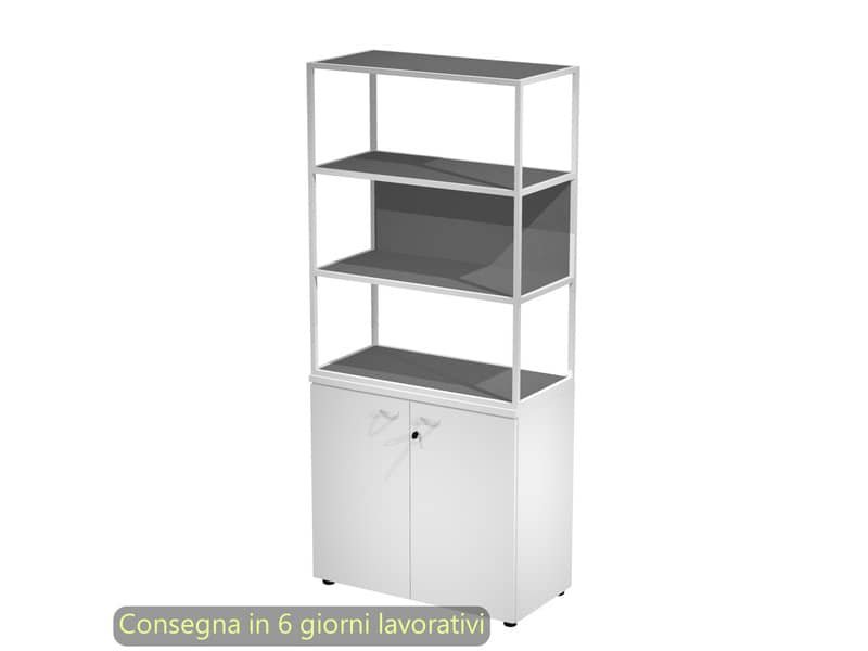 Armadio bianco ante bianche con libreria media metallica bianca – ripiani antracite 90x46xH.204 cm Artexport Blade