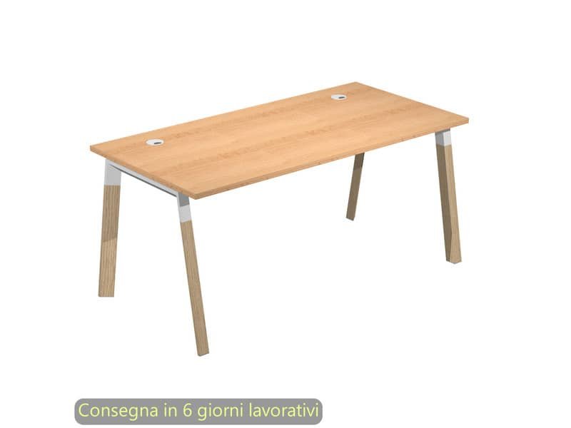 Scrivania piano faggio 180x80xH.72,5 cm gamba inclinata legno e metallo bianco Artexport piano faggio – W180-6-AM