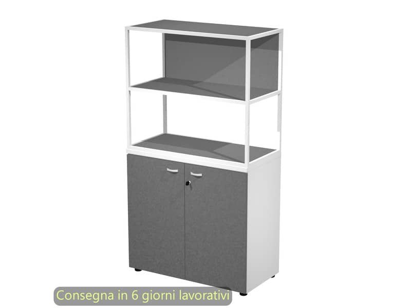 Armadio basso bianco ante antracite con libreria metallica bianca – ripiani antracite 90x46xH.165 cm Artexport Blade
