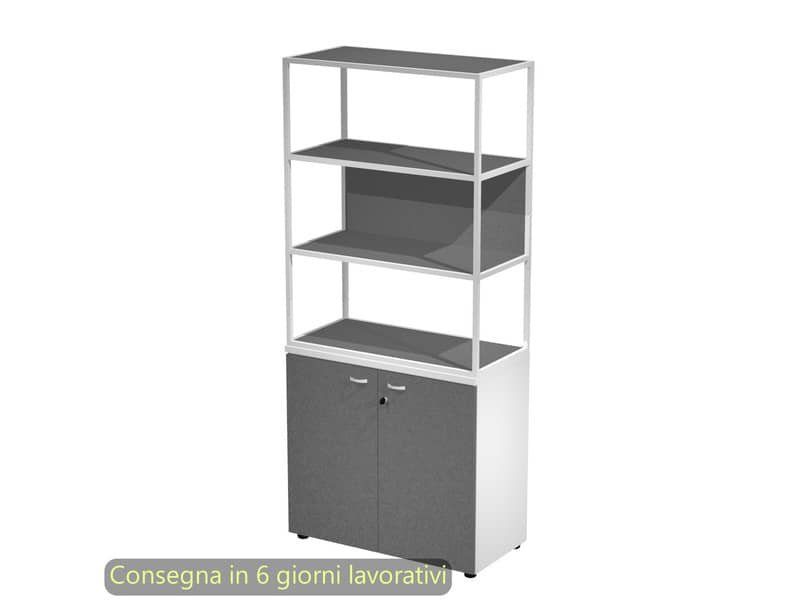 Armadio bianco ante antrac. con libreria media metallica bianca – ripiani antracite 90x46xH.204 cm Artexport Blade