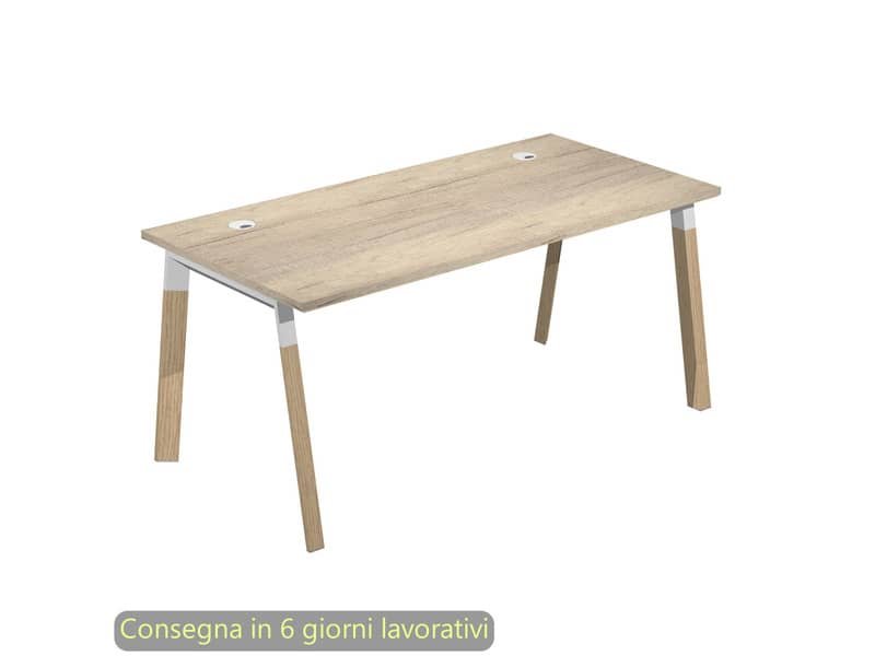 Scrivania rovere canadese 120x80xH.72,5 cm gamba inclinata legno-metallo bianco Artexport piano rovere canadese –