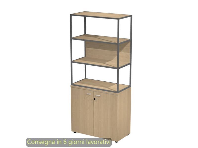 Armadio rovere ante rovere con libreria media metallica antracite – ripiani rovere 90x46xH.204 cm Artexport Blade