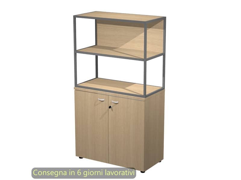 Armadio basso rovere ante rovere con libreria metallica antracite – ripiani rovere 90x46xH.165 cm Artexport Blade