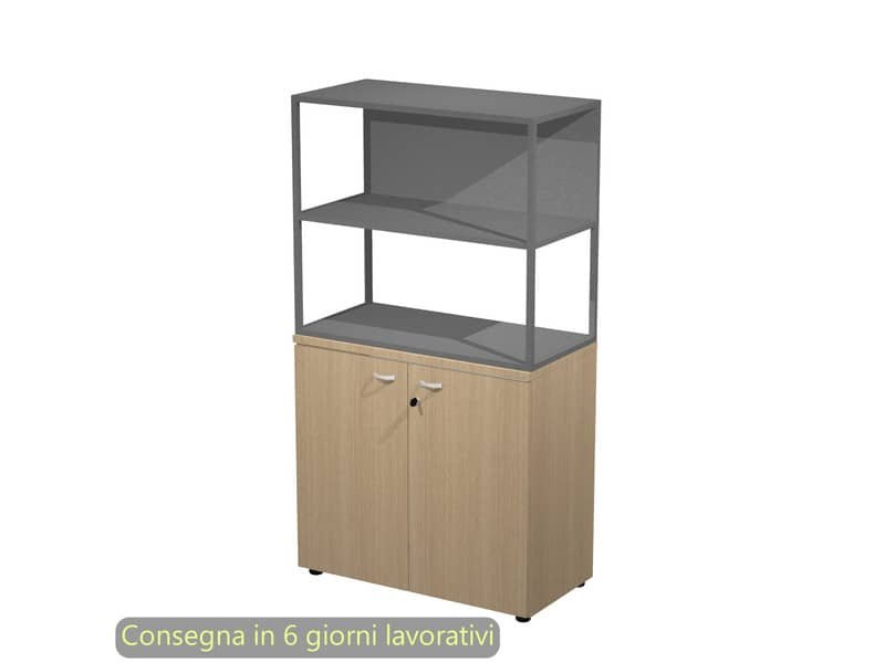 Armadio basso rovere ante rovere con libreria metallica antracite – ripiani antracite 90x46xH.165 cm Artexport Blade