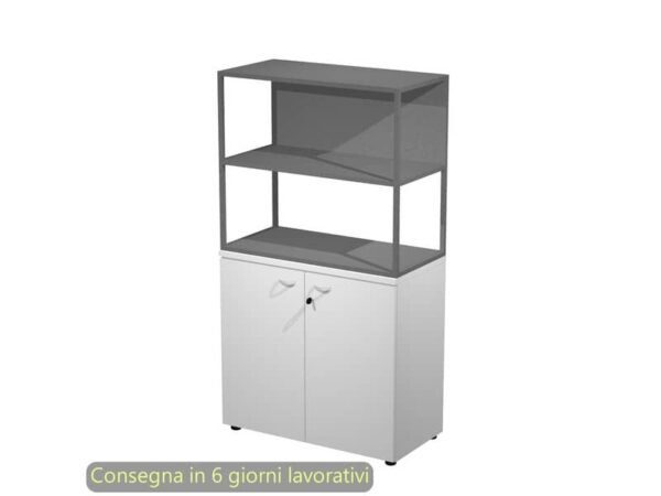 Armadio basso bianco ante bianche con libreria metallica antracite - ripiani antracite 90x46xH.165 cm Artexport Blade